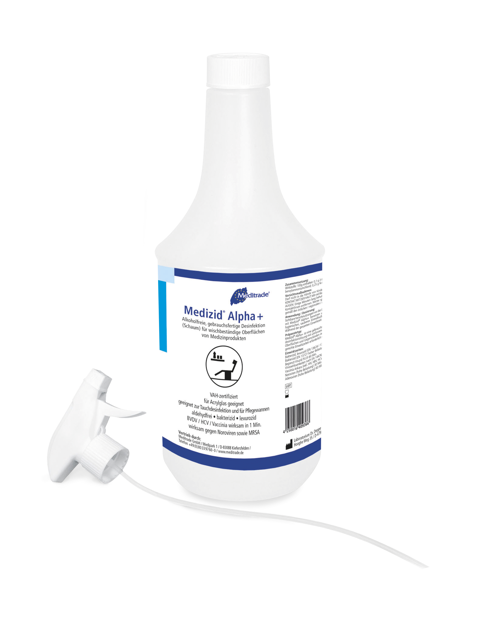 Plastikflasche und Sprühaufsatz für eine Desinfektionslösung